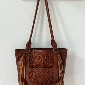 Patricia Nash Embossed Brown Leather Tote